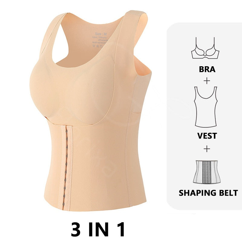 Flarixa ️3 in 1 Waist Trainer Body Shaper Women Posture Corrector Push Up Bra Slimming Underwear Sheath Tummy Control Tank Tops