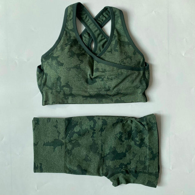 Adapt Camo Seamless Yoga Set For Women Workout Summer Clothes Sports Bra Fitness Shorts Leggings Gym Clothing Outfit Shorts Set