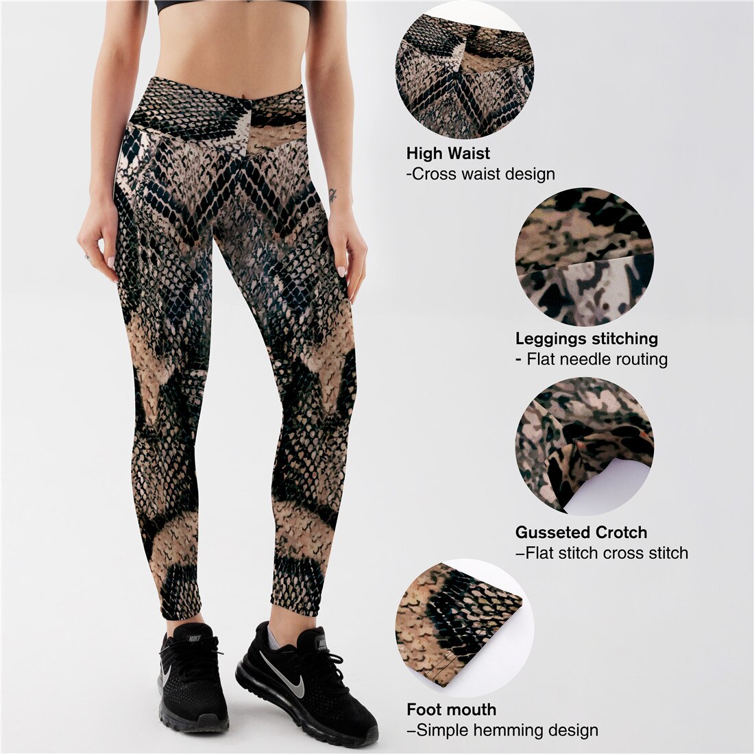 Female Snakeskin pattern Polyester Elastic Force Leggings New Style Women Workout Push Up Fashion Sexy Skinny Leggings