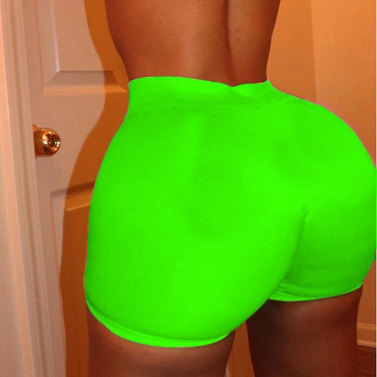 HAOYUAN Sexy High Waist Spandex Booty Shorts Neon Green Womens Fitness Short Pants Summer Stretchy Bottoms Snack Shorts