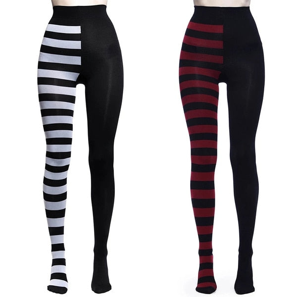 FCCEXIO Striped Yoga Legging Women Print Goth Style Long Tights Casual Punk Ladies Sport High Waist Workout Elastic Leggings