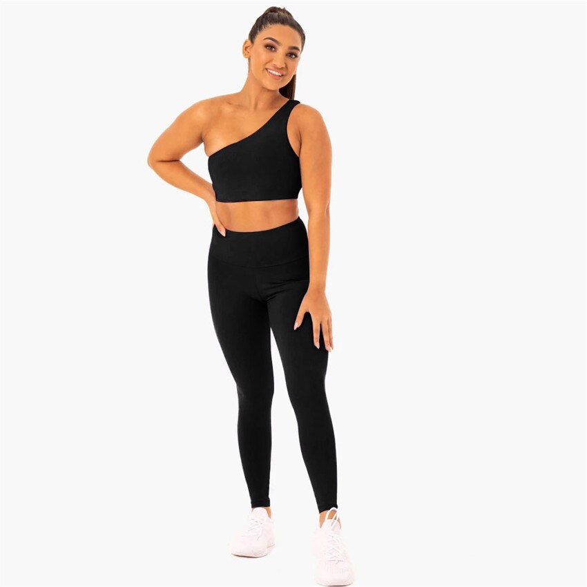 Seamless Yoga Sets Women Fitness One Shoulder Sport Bra Scrunch Booty Yoga Pants Fitness Leggings Women Workout Set