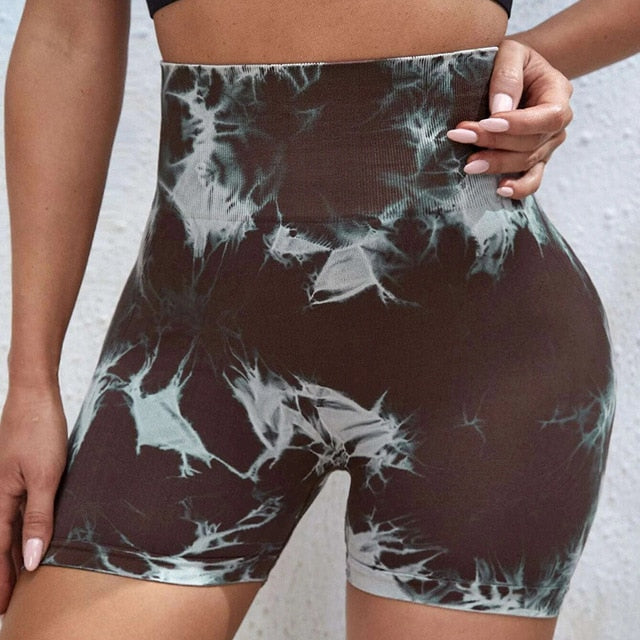 Tie Dye Summer Yoga Shorts Seamless High Waist Butt Lift Fitness Camouflage Shorts Gym Women's Sports Tights Breathable Pants