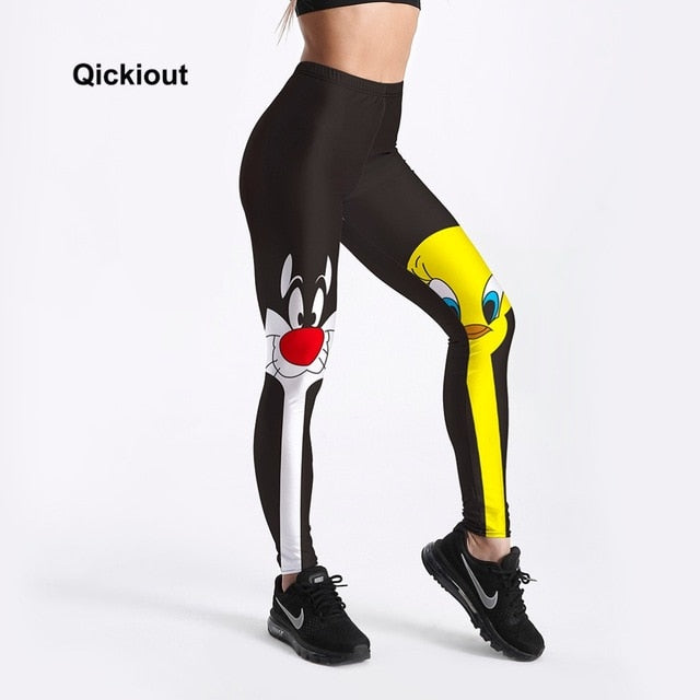 Qickitout Leggings 2018 Drop Shipping Fitness Pants Women Lovely Cartoon Cat and Duck Printed Women Cute Casual Leggings