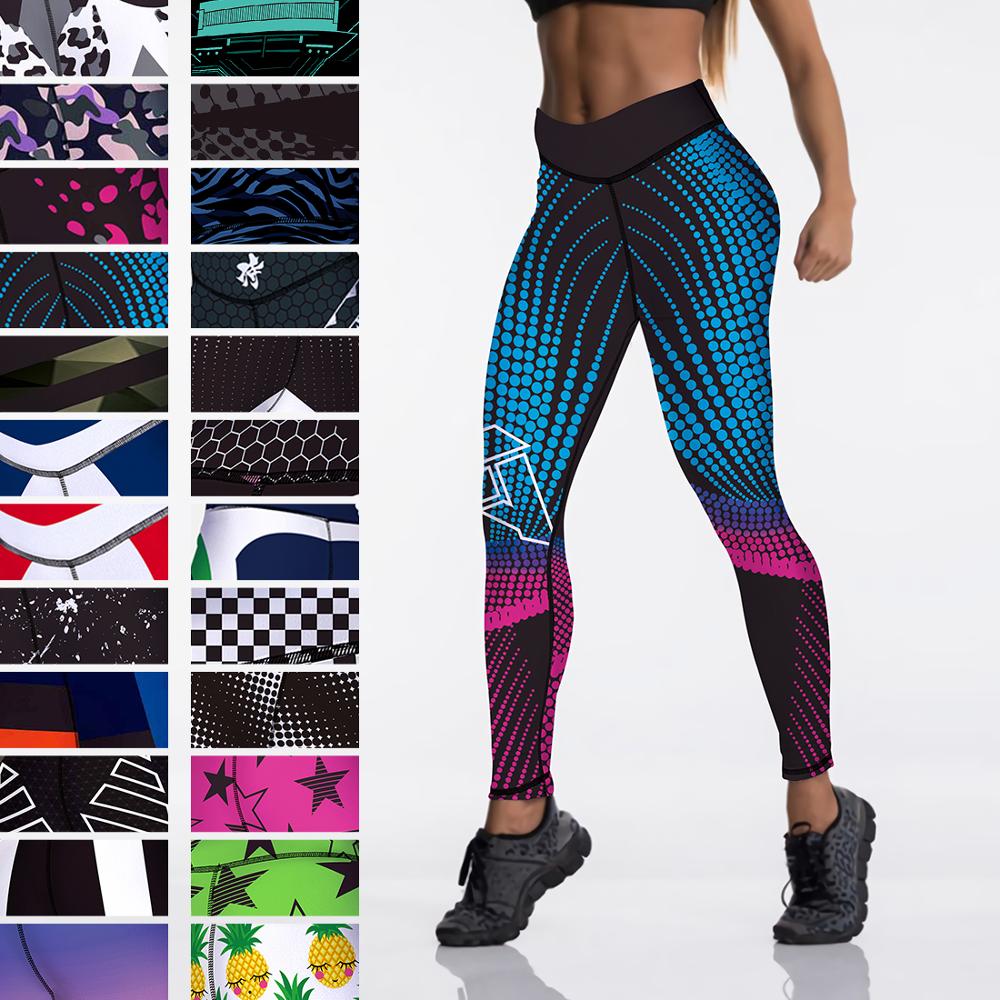 Qickitout 12%spandex Sexy High Waist Elasticity Women Digital Printed Leggings Push Up Strength Pants