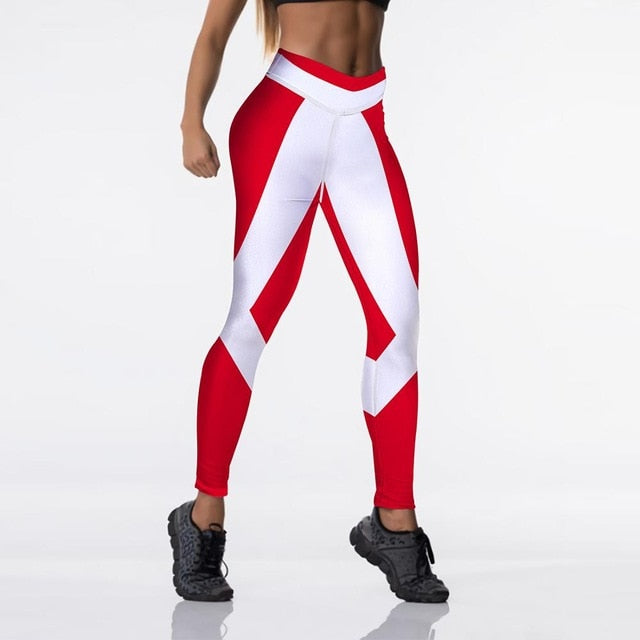 Qickitout 12%spandex Sexy High Waist Elasticity Women Digital Printed Leggings Push Up Strength Pants