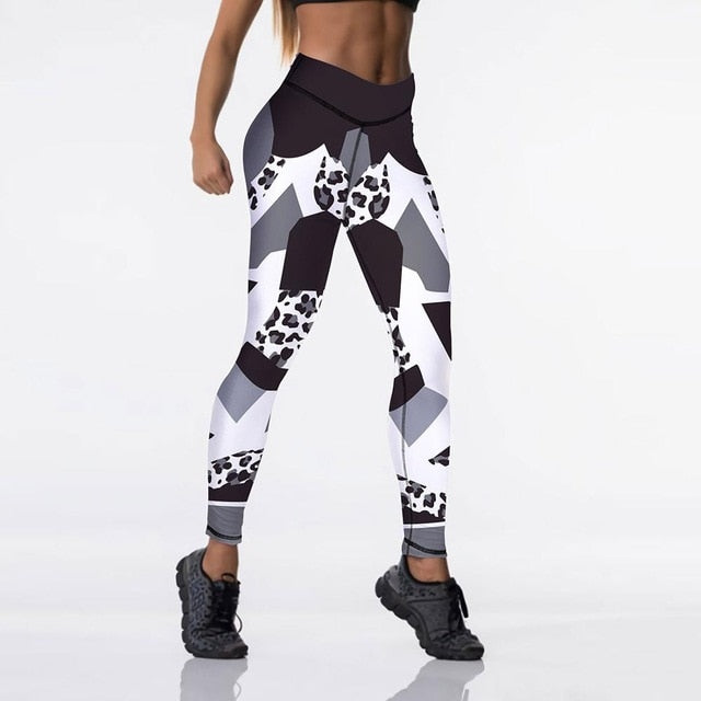 Qickitout 12%spandex Sexy High Waist Elasticity Women Digital Printed Leggings Push Up Strength Pants