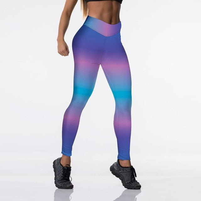 Qickitout 12%spandex Sexy High Waist Elasticity Women Digital Printed Leggings Push Up Strength Pants