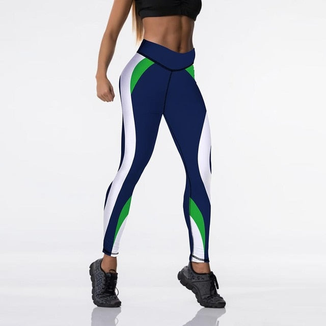 Qickitout 12%spandex Sexy High Waist Elasticity Women Digital Printed Leggings Push Up Strength Pants