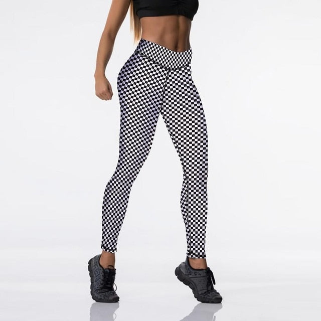 Qickitout 12%spandex Sexy High Waist Elasticity Women Digital Printed Leggings Push Up Strength Pants