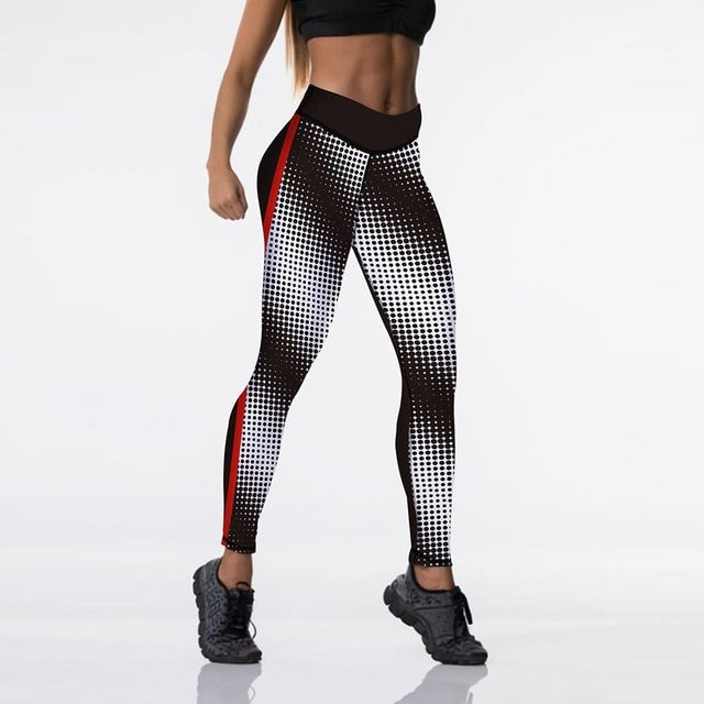 Qickitout 12%spandex Sexy High Waist Elasticity Women Digital Printed Leggings Push Up Strength Pants