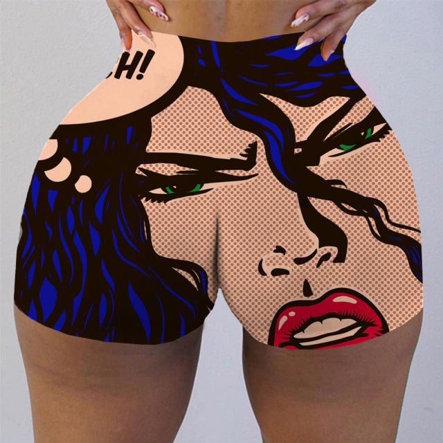 Plus Size Summer Black Y2K Print High Waist Skinny Shorts Women Clothes Graphic Grunge Spandex Vintage Harajuku Biker Shorts